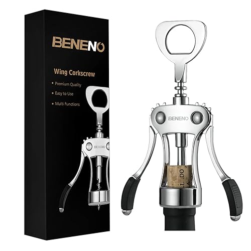 Beneno Wine Opener, Zinc Alloy Premium Wing Corkscrew with Multifunctional