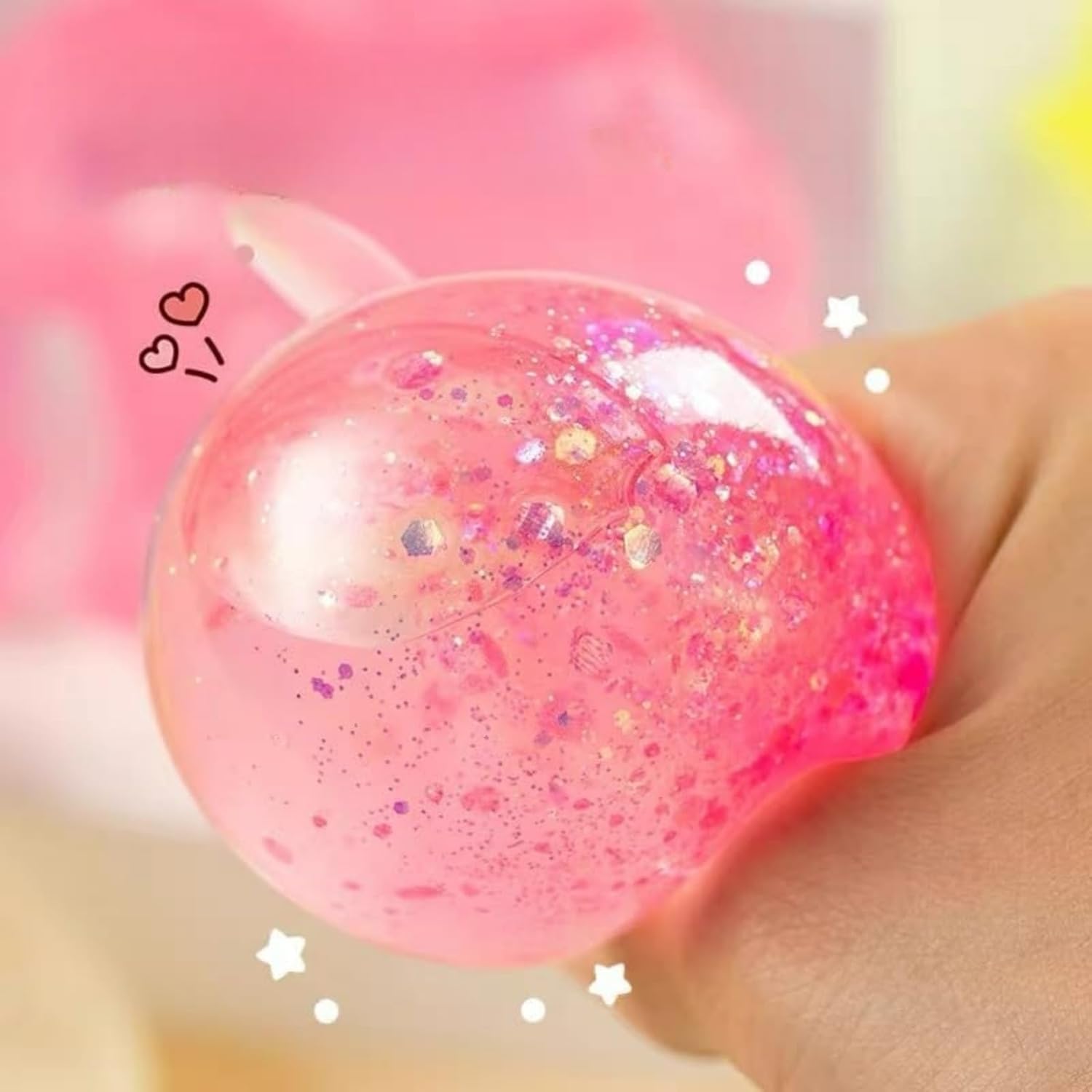 Weiners Dog Squishy, Dachshund Squishy, 4.3in Sparkly Cute Mini Rainbow Sausage Dogs with Face for Adults (Pink)