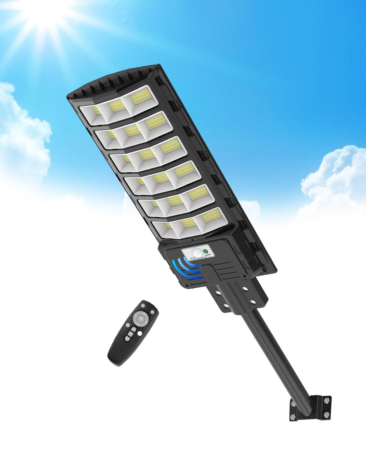 Sararoom Lampione Solare Led Esterno, 594Led 600W Faro Led Esterno con Pannello Solare, IP65 Impermeabile Faretto con Sensore di Movimento, 6500K Luci di Sicurezza per Giardino Sentieri Garage Strada