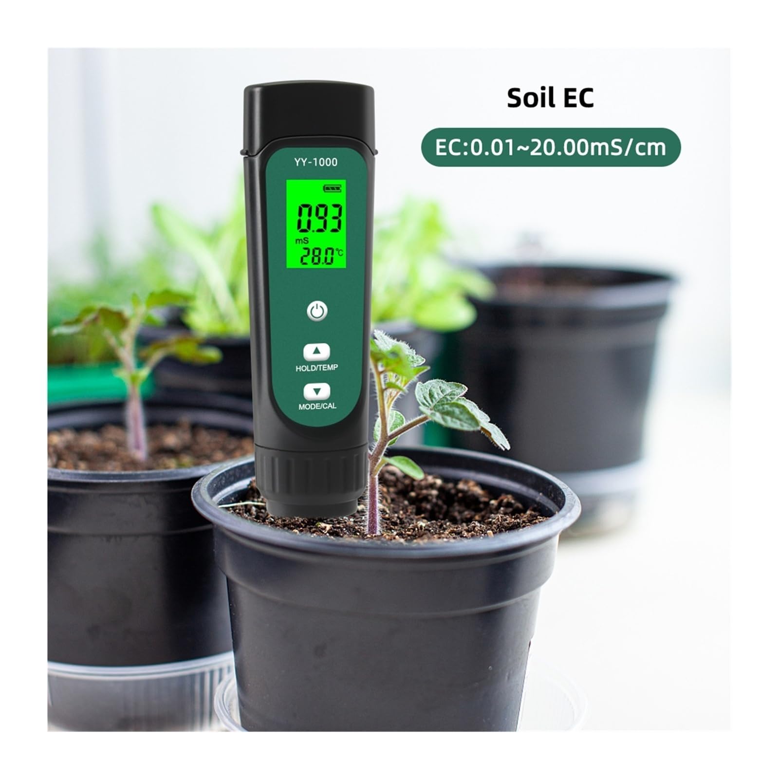 Feuchtigkeitsmesser, Digitaler Boden-EC-Messgerät YY-1000 Temperatur-Feuchtigkeits-Leitfähigkeitstester for Topfwasser im Garten Landwirtschaftliche Pflanzung für Garten, Bauernhof