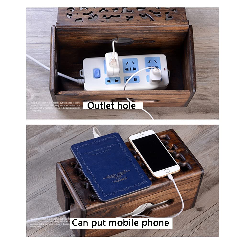 Kabelbox aus Holz Teakholz-Kabel-Organizer, Kabel-Management-Box, Braun, 29,5 x 15 x 13 cm