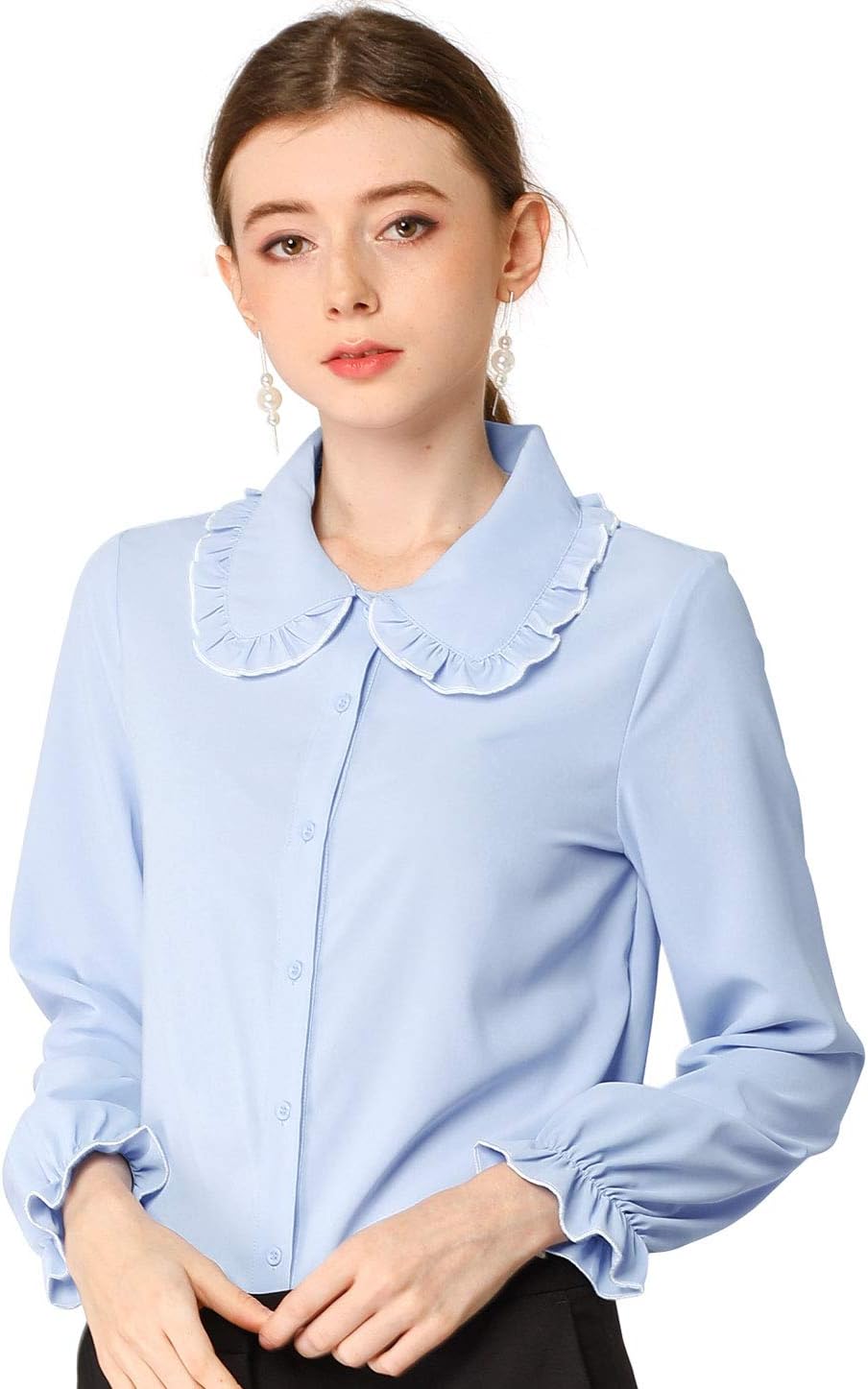 Allegra K Women's Long Sleeve Blouse Peter Pan Collar Shirt Button Down Work Business Casual Blouses 2025