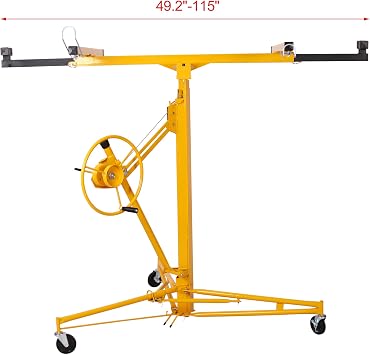 Hcduvso 16FT Drywall Lift Panel, Hoist Jack Lifter Jack Rolling Caster Wheel Sheetrock Drywall Lift Construction Tools with Adjustable Telescopic Arm,Yellow