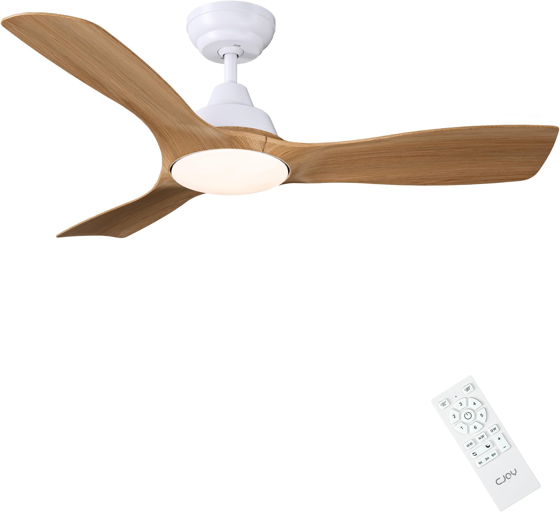 CJOY Ceiling Fans with Lights and Remote, 42 inch Ceiling Fan with 3 Blade, Quiet Reversible DC, Dimmable 3 CCT LED Memory, Sleep Mode, 6 Speeds for Patio, Living Room, Bedroom, Kitchen, Woodgrain