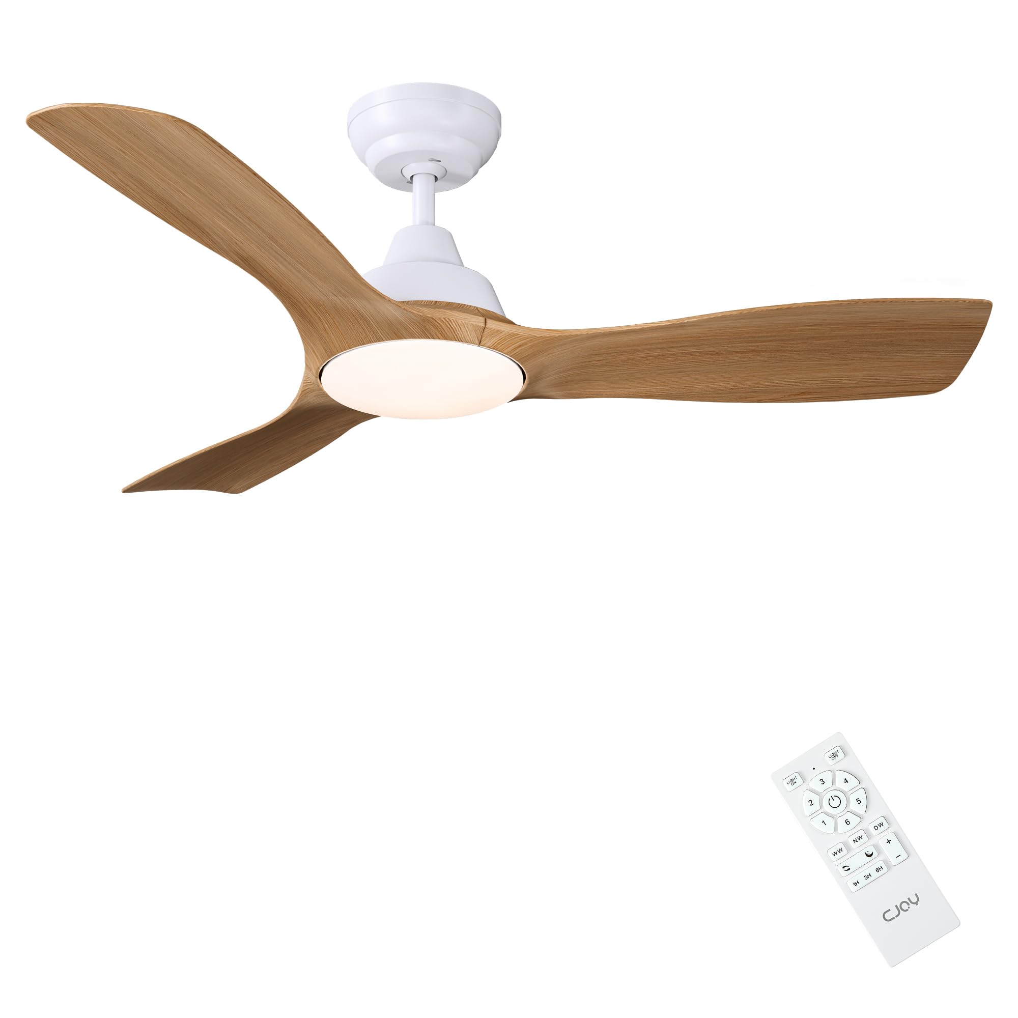 CJOY Ceiling Fans with Lights and Remote, 42 inch Ceiling Fan with 3 Blade, Quiet Reversible DC, Dimmable 3 CCT LED Memory, Sleep Mode, 6 Speeds for Patio, Living Room, Bedroom, Kitchen, Woodgrain
