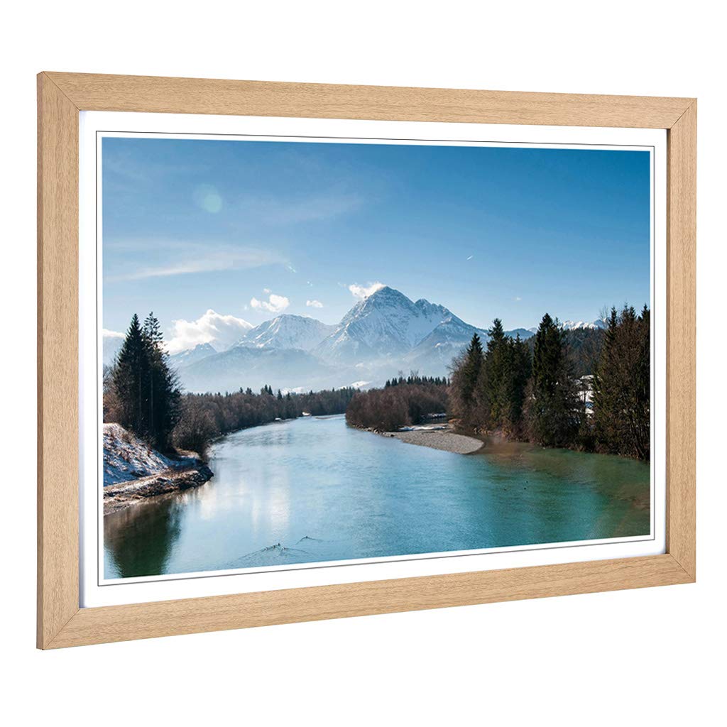 Big Box Art Framed Print of Mountain Landscape, Lake & Forest Design | Wall Art Picture | Home Decor for Kitchen, Living Room, Bedroom, Hallway, Oak, A2 / 24.5x18 Inch / 62x45cm