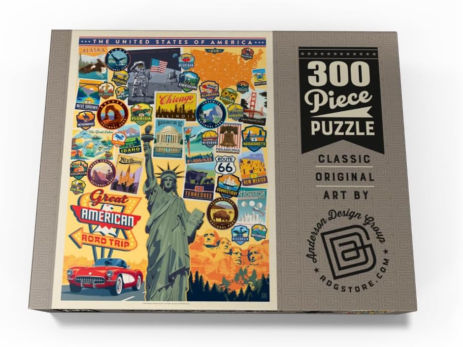 MyPuzzle American Travel: USA Collage, Vintage Poster - Premium 300 Piece Jigsaw Puzzle for Adults