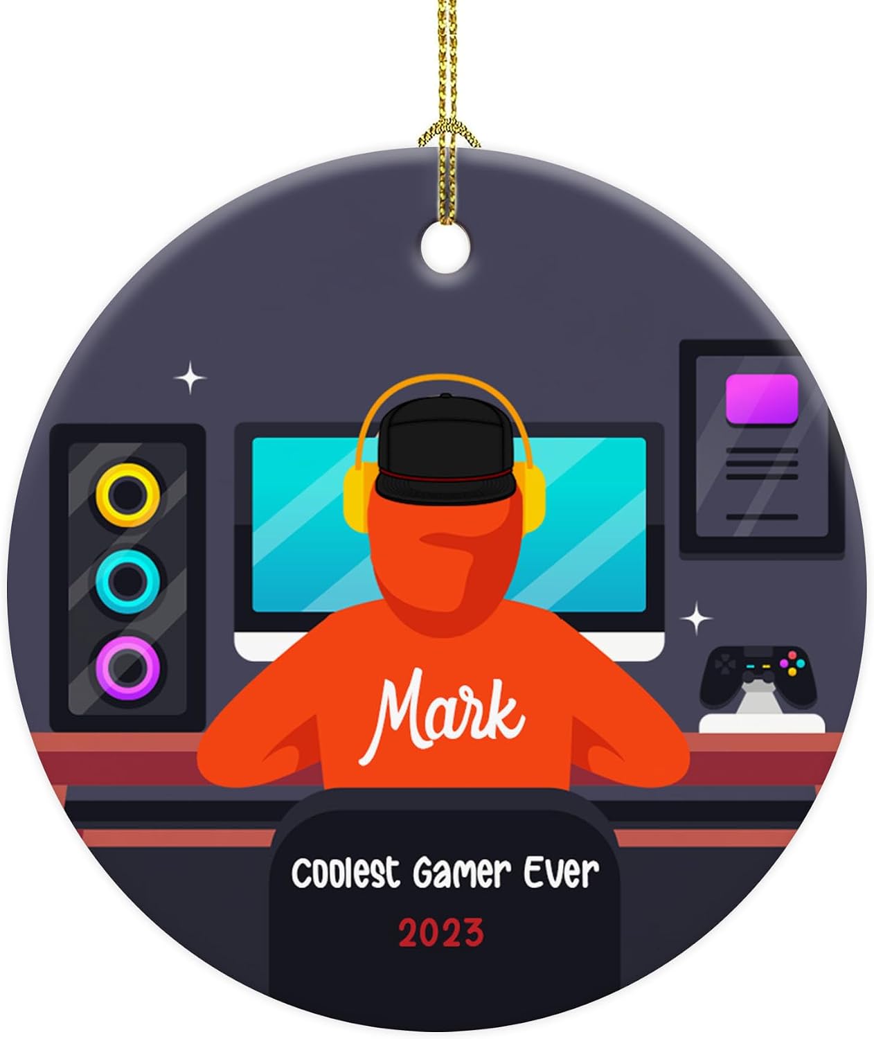 Personalized Playing Video Game Player Christmas Ornament for Tree, Gamer Boy Controller Addict, Gamer Ornament, Teen Boy Ornament