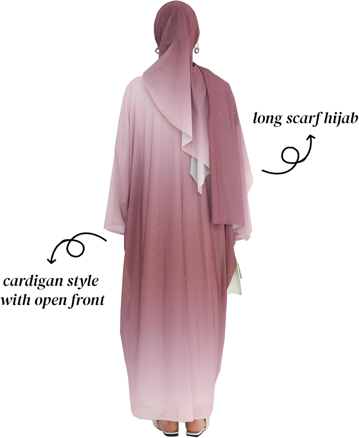 Muslim Abaya for Women Gradient Color Cardigan Islamic Flash Robe Prayer Clothes with Hijab - Image 3