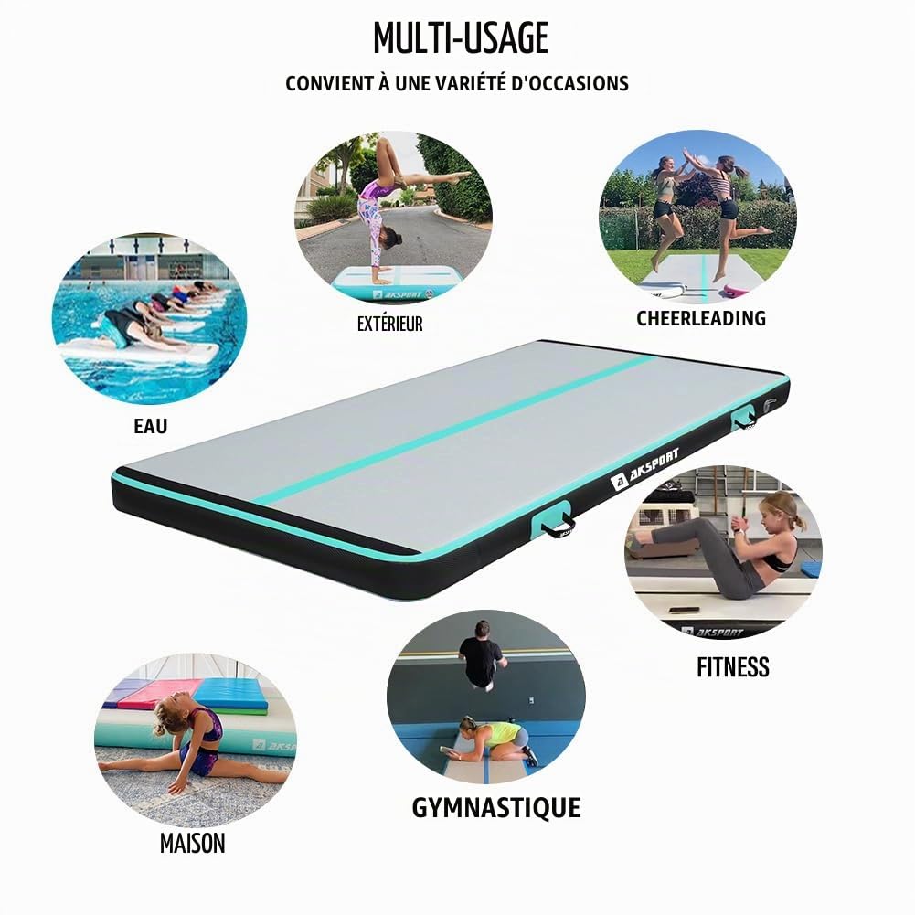 AKSPORT Tapis de gymnastique gonflable avec pompe à air