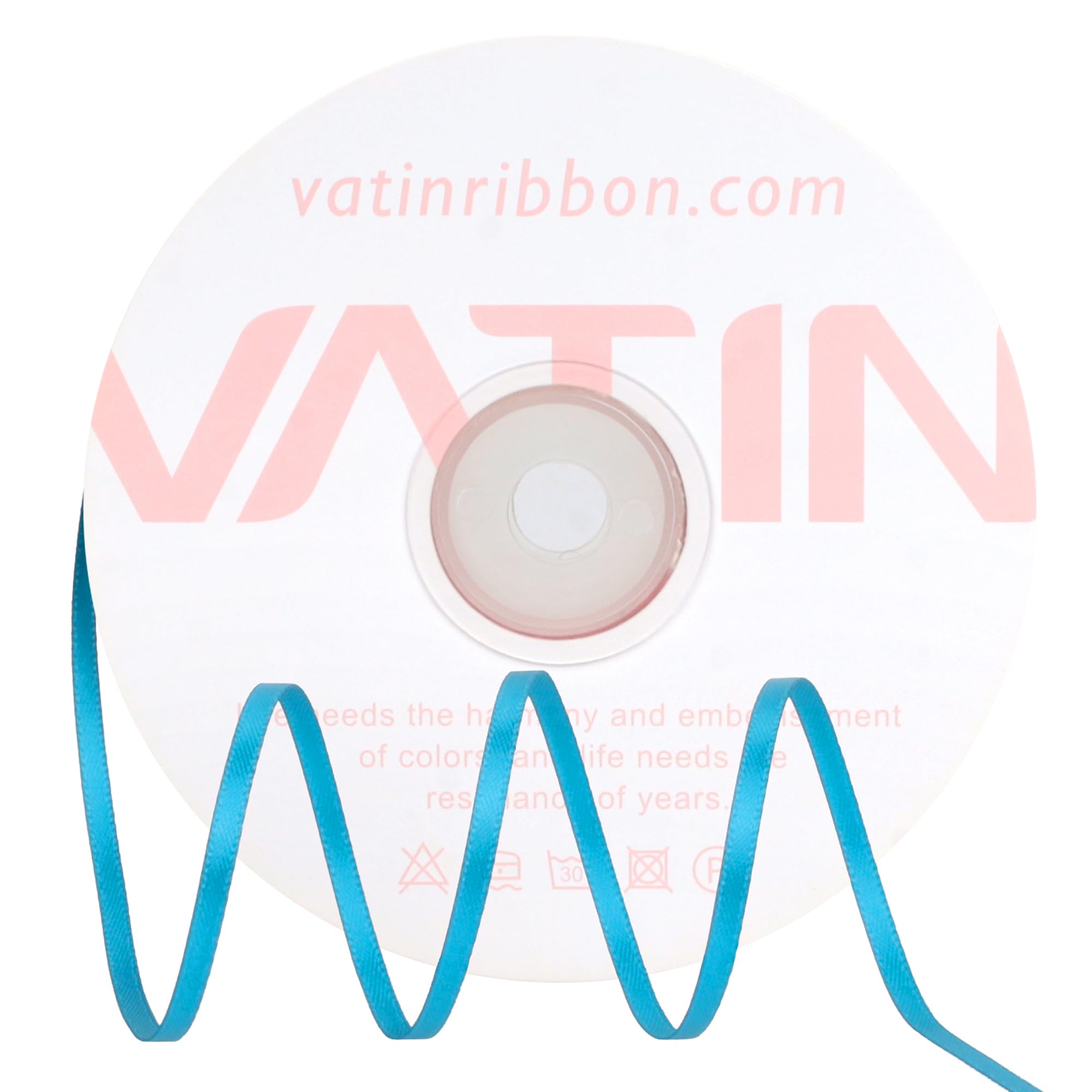 VATIN Polyester Satin Ribbon 3mm X 91m, Double Faced Turquoise Ribbon for Wedding Invitations, Gift Wrapping, Christmas Ornaments, and Tag Decorations