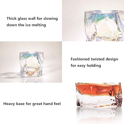 Miniatura 2 de Juego de 2 vasos de whisky a la antigua, vasos de roca coloridos de 10 onzas con 2 posavasos, juego de vasos de whisky para pareja, diseño fresco de