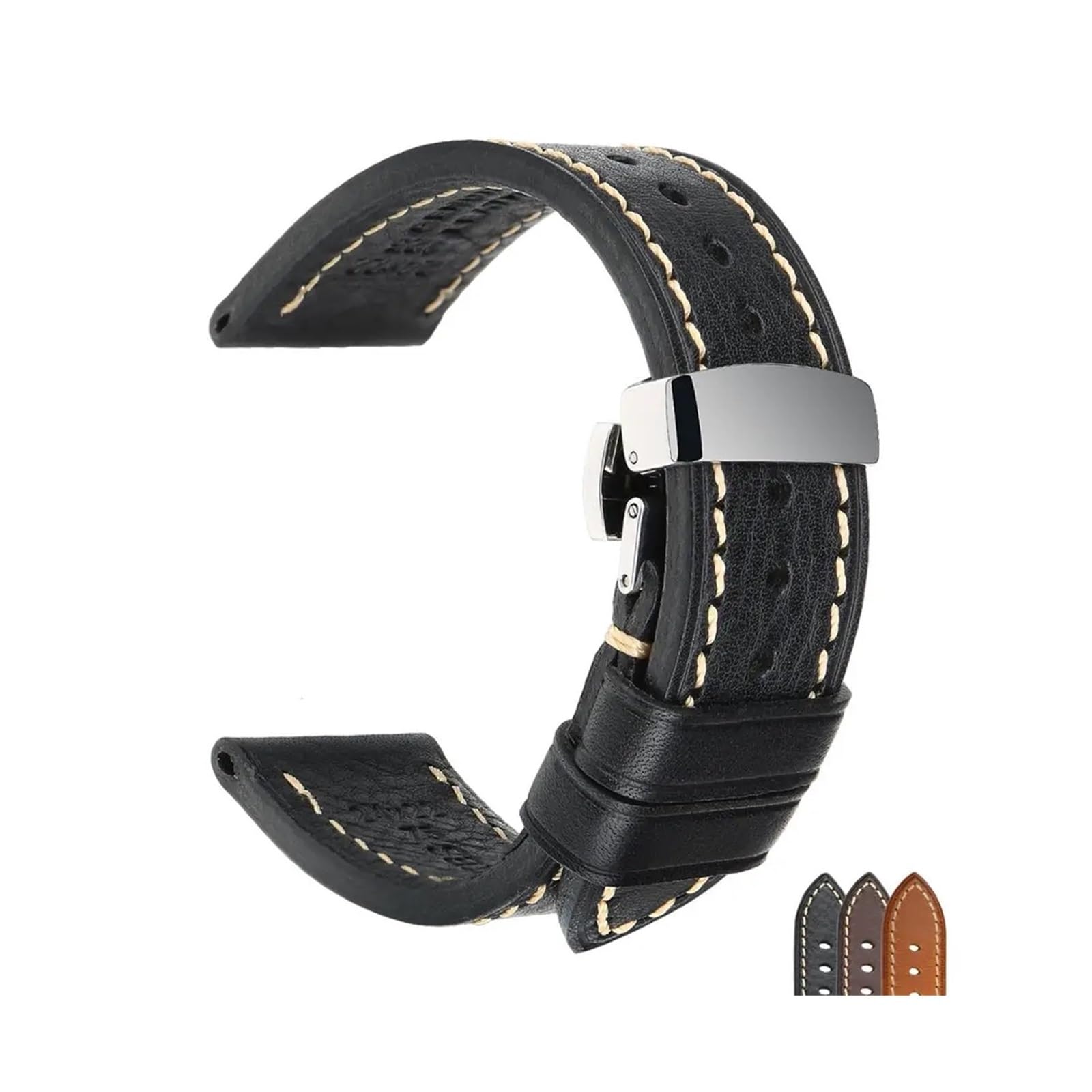 Generico Cinturino for orologio fatto a mano Cinturino in vera pelle di mucca con bracciale con fibbia a farfalla