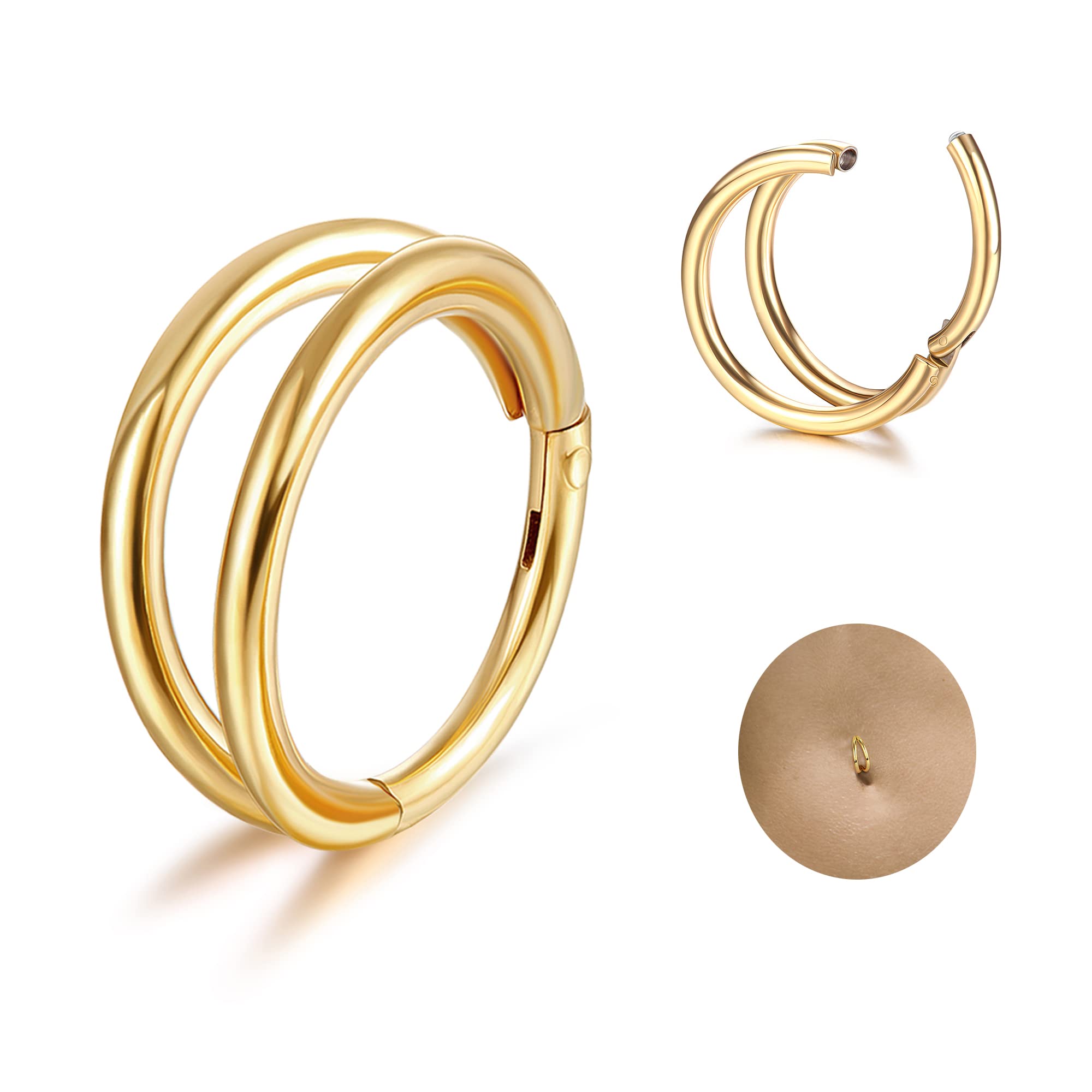 FIOROYAL14G Piercing Ombligo G23 Titanio Piercing Ombligo Aro Helix Tragus Cartílago CZ Oreja Piercing Corporal Piercing Joyería Oro 10MM