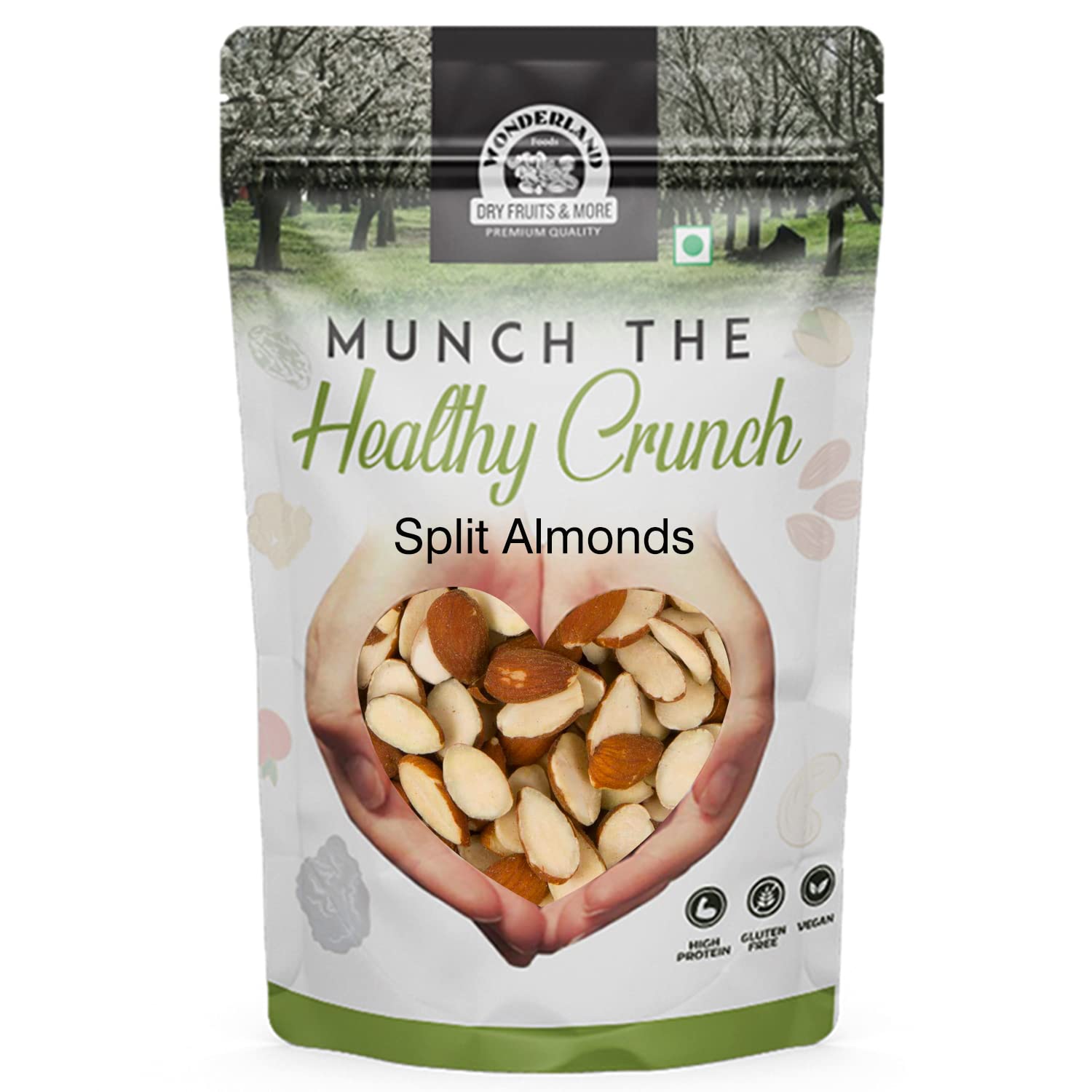 Wonderland Foods 900g (450g X 2) Splits 2Pcs Almonds Pouch | Almond Halves Best for Baking & Sweets Making Purpose | High in Fiber & Boost Immunity