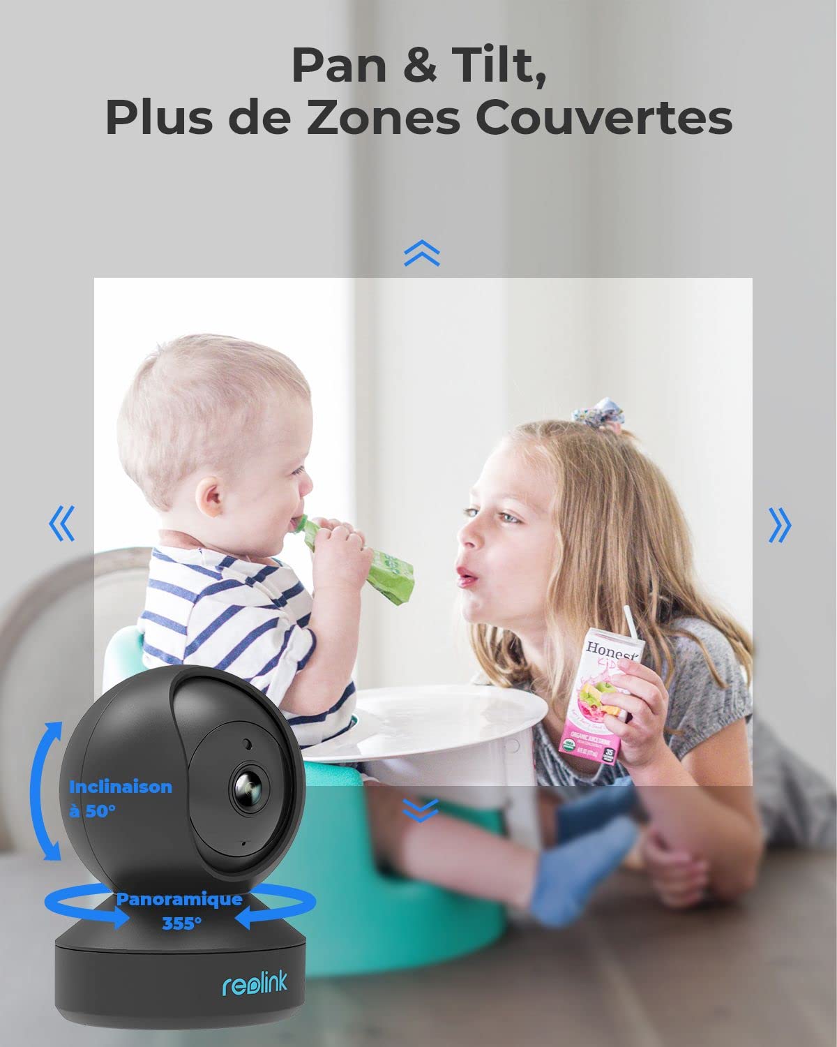 Reolink 4MP Caméra de Surveillance WiFi 2.4G/5GHz, Caméra IP Pan&Tilt, Caméra Bébé, Audio Bidirectionnel, IR Vision Nocturne avec Fente pour Carte SD, Cloud, E1 Pro Noire (Reconditionné)