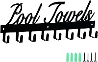 Azmoncy Wall Mount Pool Towel Rack with 8 Hooks - Heavy Duty Rustproof Steel Holder for Towels, Robes, Bags - Indoor Outdoor 50lb Capacity