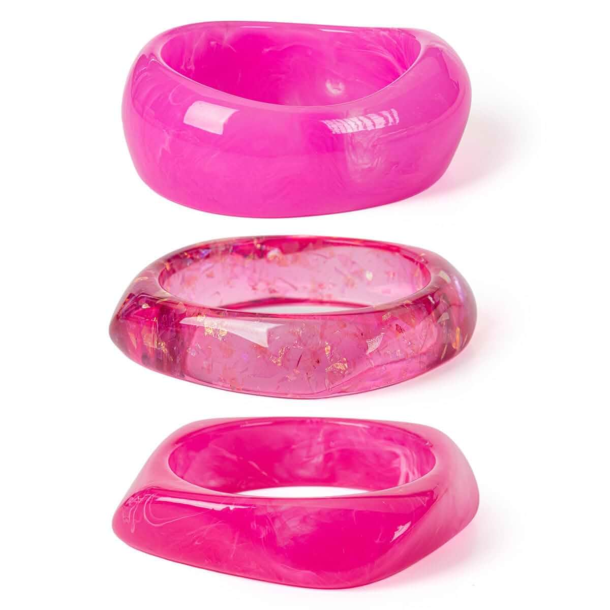 3PCS/Set Chunky Acrylic Resin Bangles Bracelets for Women, Irregular Geometric Designs, Fashion Thick Pink Statement Stackable Bangle Set, Cute Trendy Jewelry, Summer Boho Bracelet Jewelry Gifts