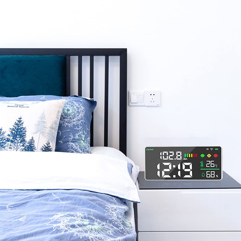 Tuya WiFi Medidor de de Sonido decibelios Digital montado en la Pared Inteligente medidor de Ruido Decibelios Monitor de Temperatura y Humedad Medidor decibelios LED de Pantalla Grande
