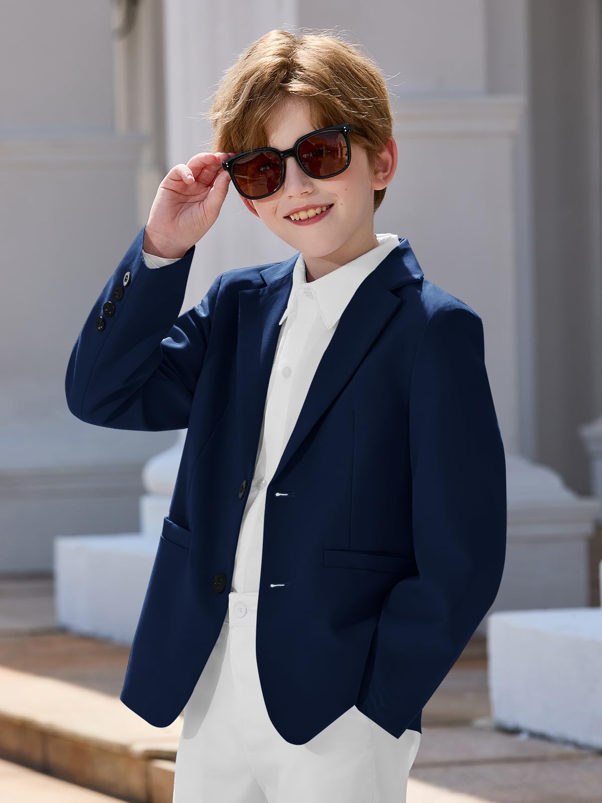 Haloumoning Jungen Blazer Sakko 2-Knopf mit Taschen