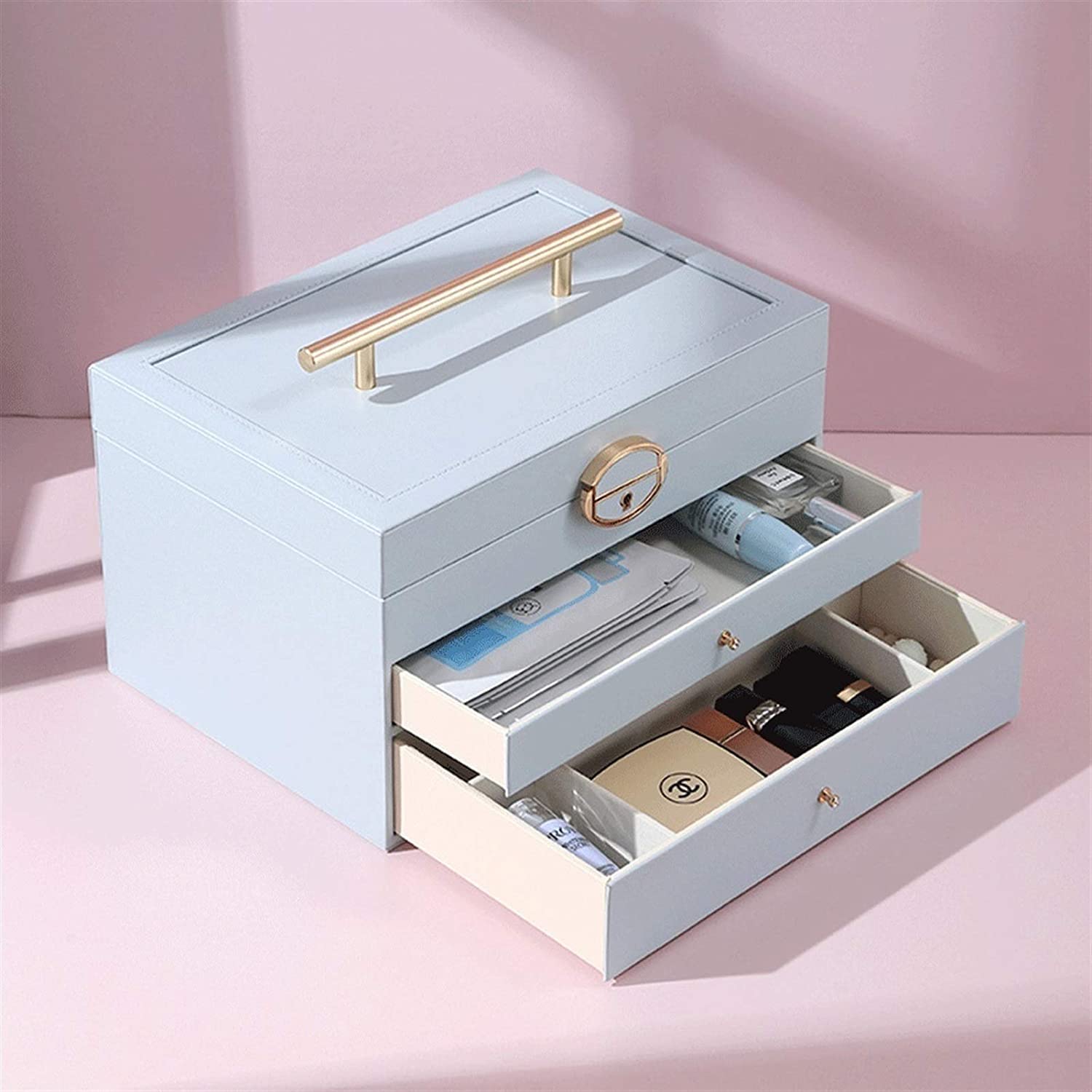 Caja De Joyería Caja Organizadora De Joyería De Cuero PU Para Mujer, Caja De Almacenamiento De Joyas De Viaje Con Cerradura Y Llave Para Collar, Pendiente, Anillo, Pulsera Organizador De Joyas(White)
