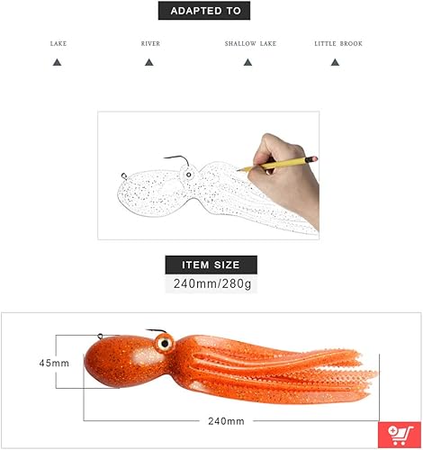 Miniatura 8 de East Rain Artficial - Cebo de natación de pulpo con falda cola de lingcod para pesca en agua salada (PVC, 3.547.879.45 pulgadas, 0.816.359.88 onzas,