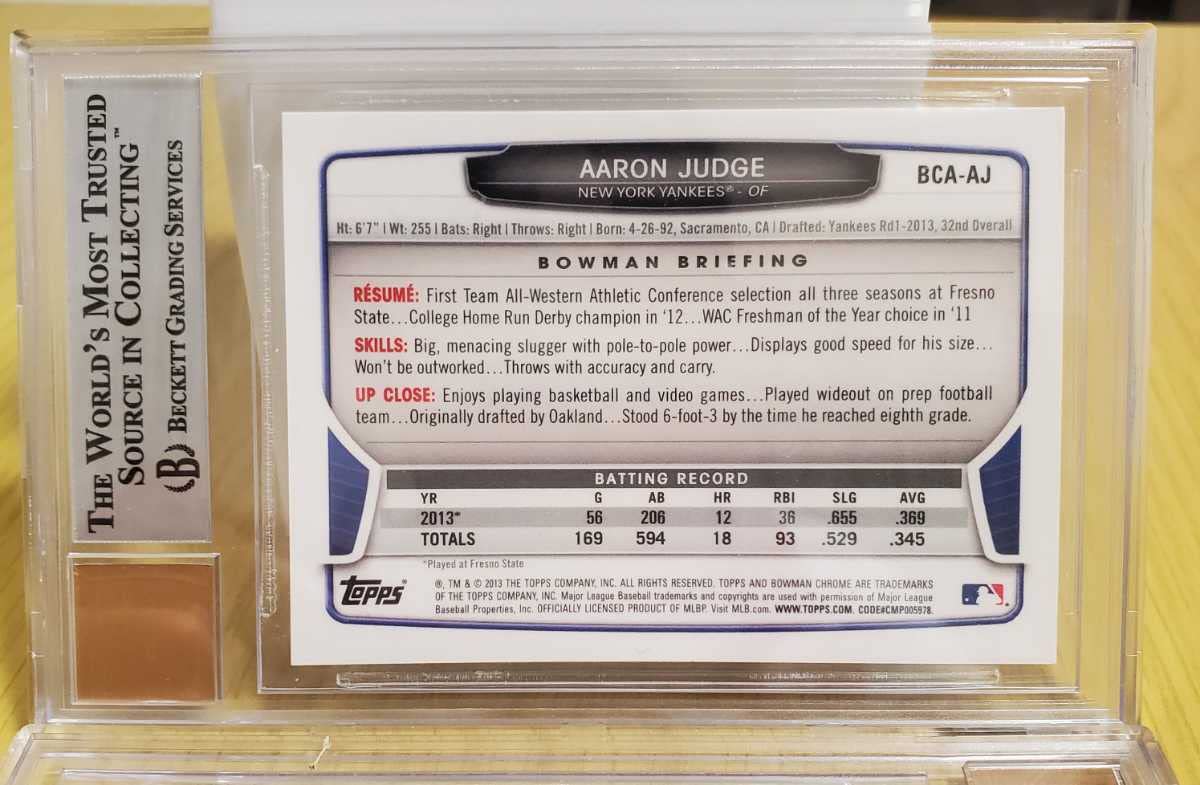 Amazon.co.jp: Aaron Judge 2013 Bowman Chrome Draft - 1st Autograph 