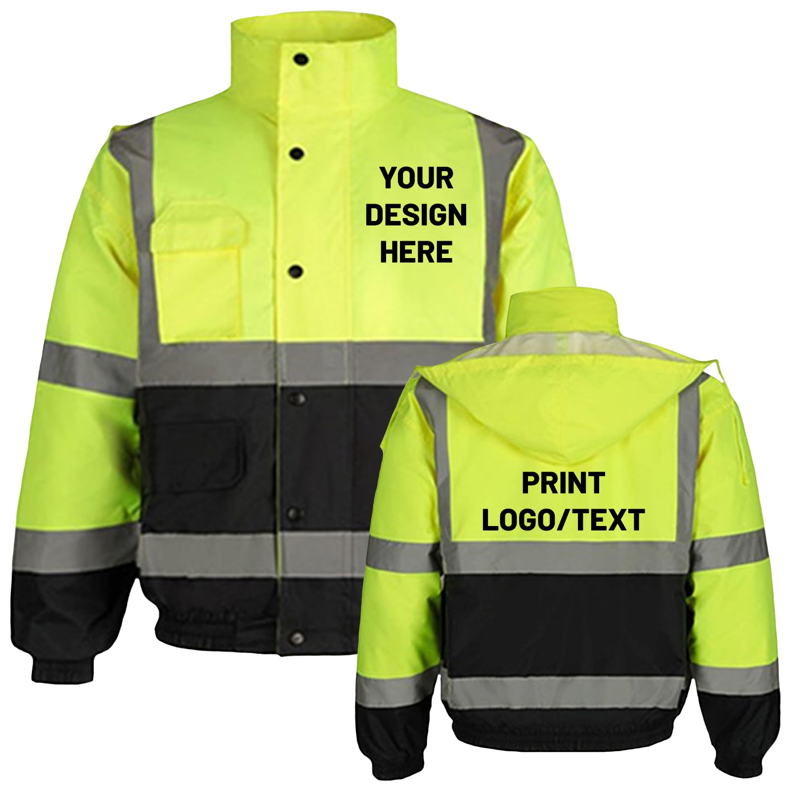 BIJUNDENG Custom Men's Hi Vis Bomber Safety Jacket Waterproof Reflective Work Construction Winter Coats for Cold Weather