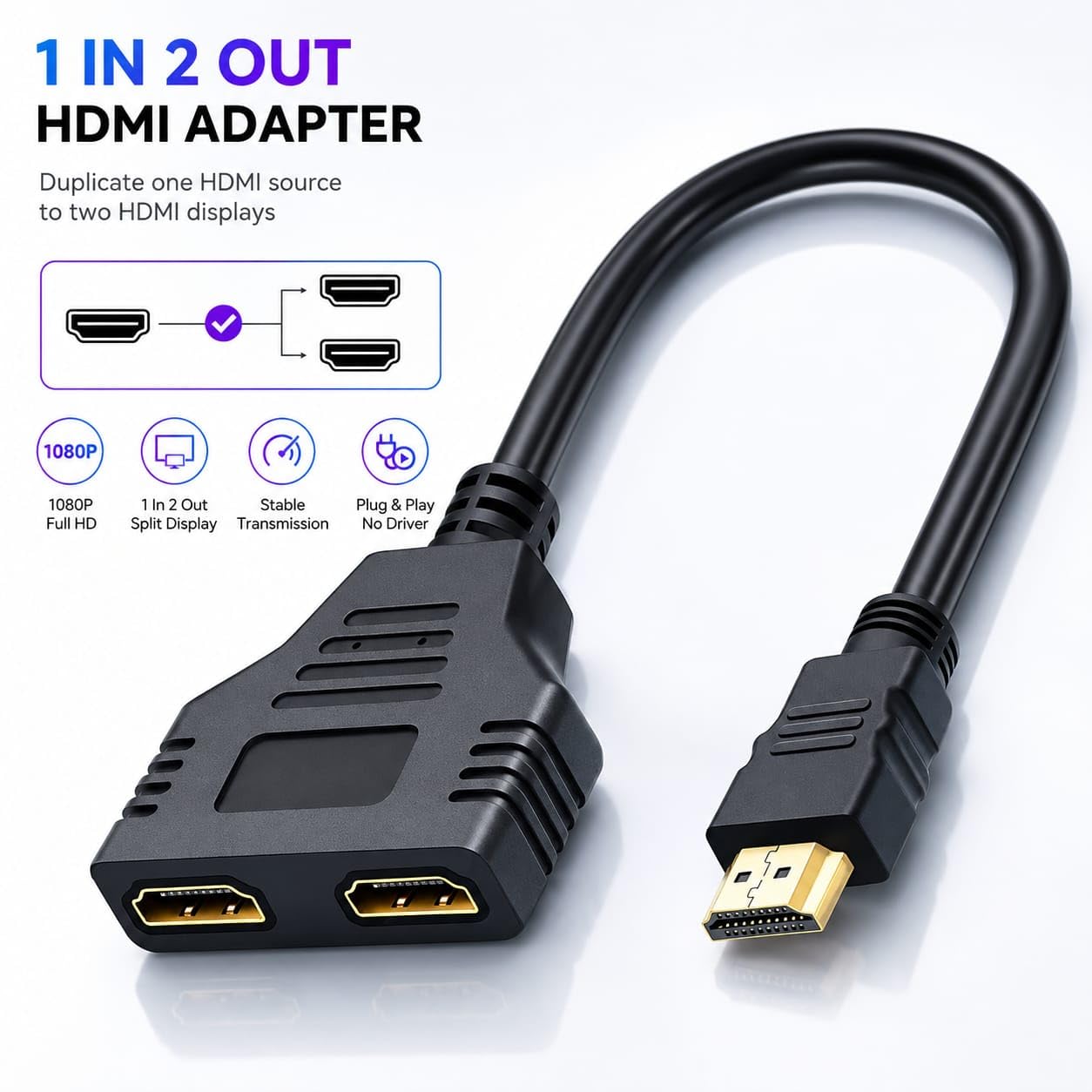 FORIDA HDMI Y Splitter Cable 1 in 2 Out, 4K 1080P 3D HDTV Dual Port Adapter, 1 Male to 2 Female HDMI Converter Splitter for TV Monitor Laptop PS3 PS4 PC VR Display [ Mirror Display Only ] — Amazon image 8