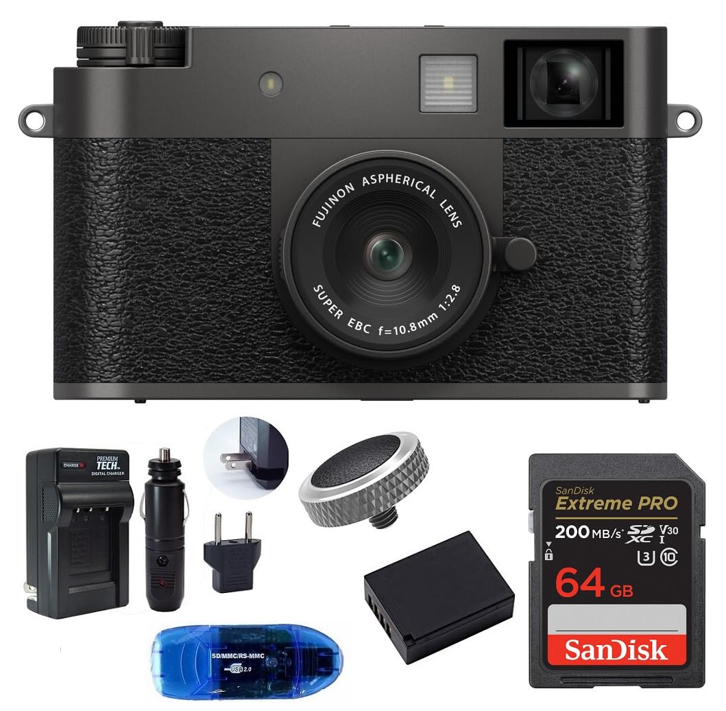 FUJIFILM X Half Digital Camera Bundle, Includes: SanDisk 64GB Extreme PRO SDXC Memory Card, Spare Battery and More (6 Items) (Charcoal Silver)