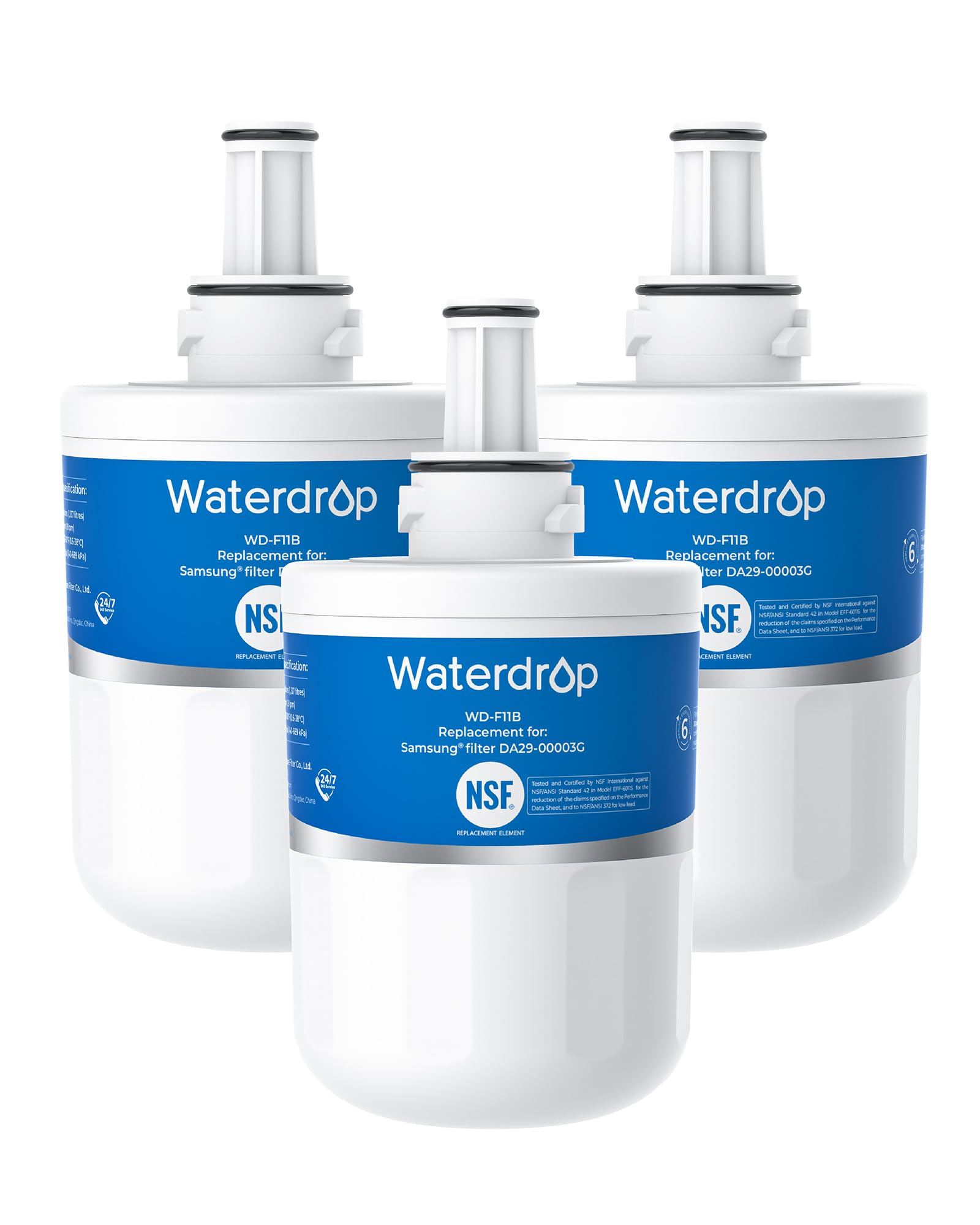 Waterdrop DA29-00003G Refrigerator Water Filter, Replacement for Samsung®, DA29-00003B, DA29-00003A, Aqua-Pure Plus, HAFCU1, RFG237AARS, FMS-1, RS22HDHPNSR, RSG257AARS, 3 Filters (Package May Vary)