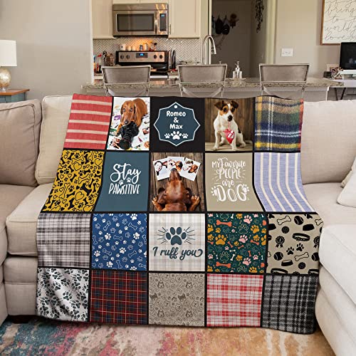 Gift For Dog Lover, Personalized Puppy Photo Collage Fleece Or Sherpa Throw Blanket, Customized Dog Bedding For Dad And Mom Pet Owner (Fleece3040) #TOP4