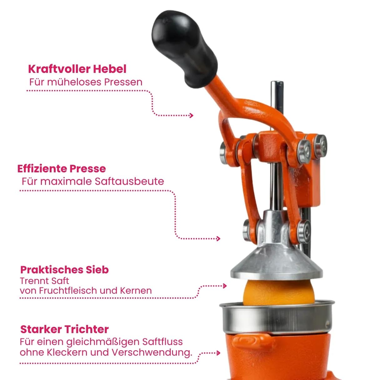 Cookinglife Gusseisen-Zitruspresse – Manuelle Orangenpresse – Limettenpresse & Zitronenpresse – Orange - Gastronomietauglich