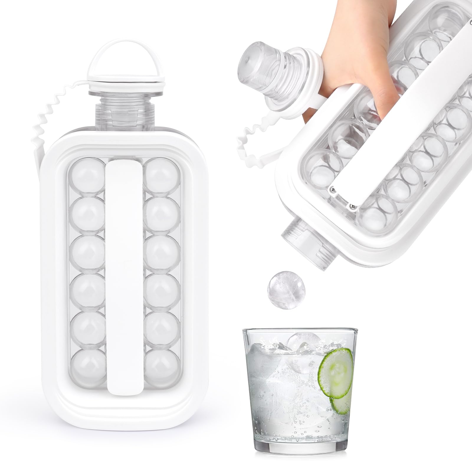 JOPHEK Ice Cube Tray with 18 Ice Cubes, Silicone & ABS Plastic, BPA Free, White, Includes Anti-Lost Straps