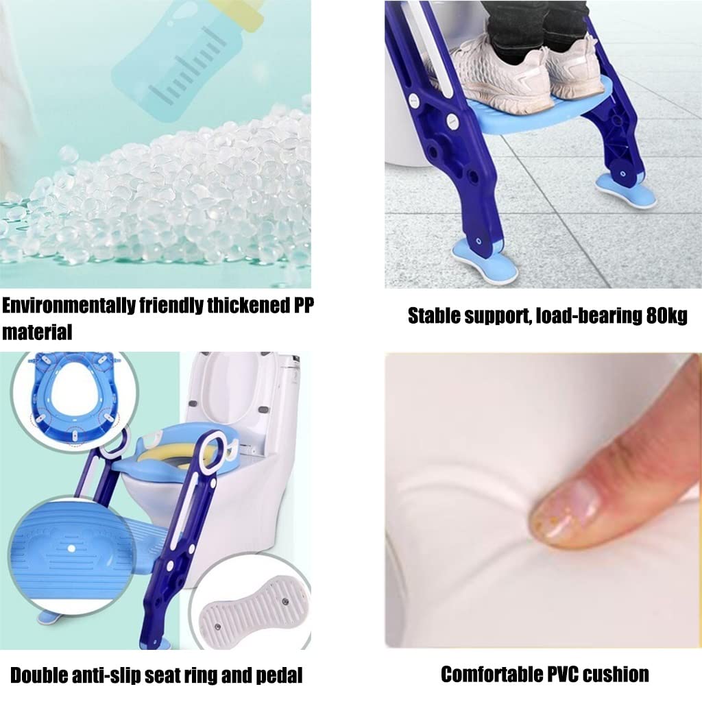 Reducteur Toilette avec Marche Entraînement Ajustable pour Petits Garçons Et Filles Siège Formation Toilette, Pliable, 2 Options De Coussin De Siège, Porteur 80kg
