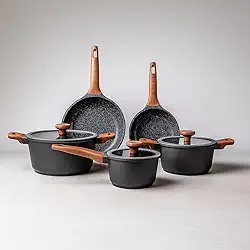 Jogo de Panelas Antiaderente 5 Peças MTA Titanium | Alumínio Injetado com Revestimento Cerâmico | Para Cozinha Completa – Cinza