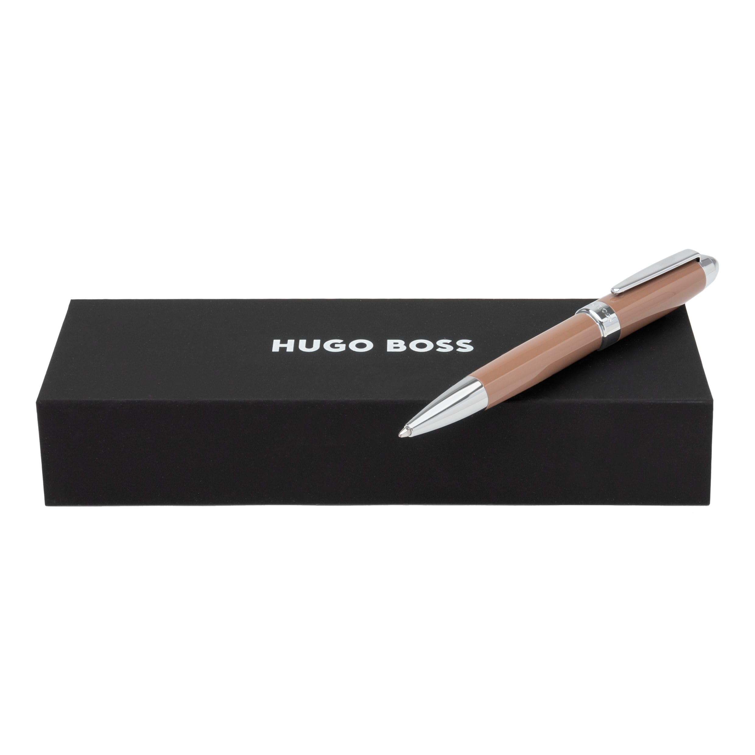 Hugo Boss Kugelschreiber Icon Camel/Chrome aus Messing hergestellt, Farbe: Beige/Rosa, Abmessungen: 12 x 138 mm, HSN0014Z