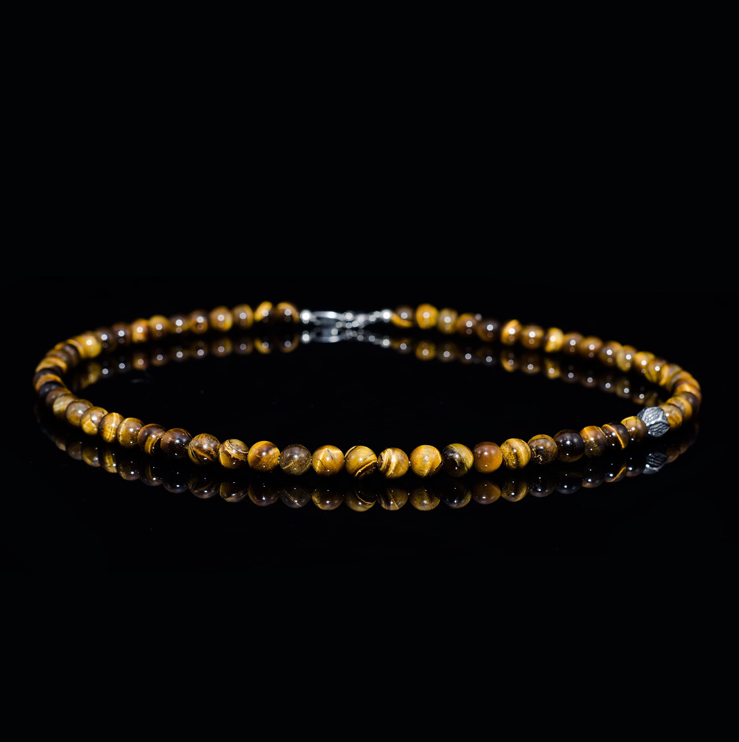 Herren Kette Perlenkette Onyx Tigerauge