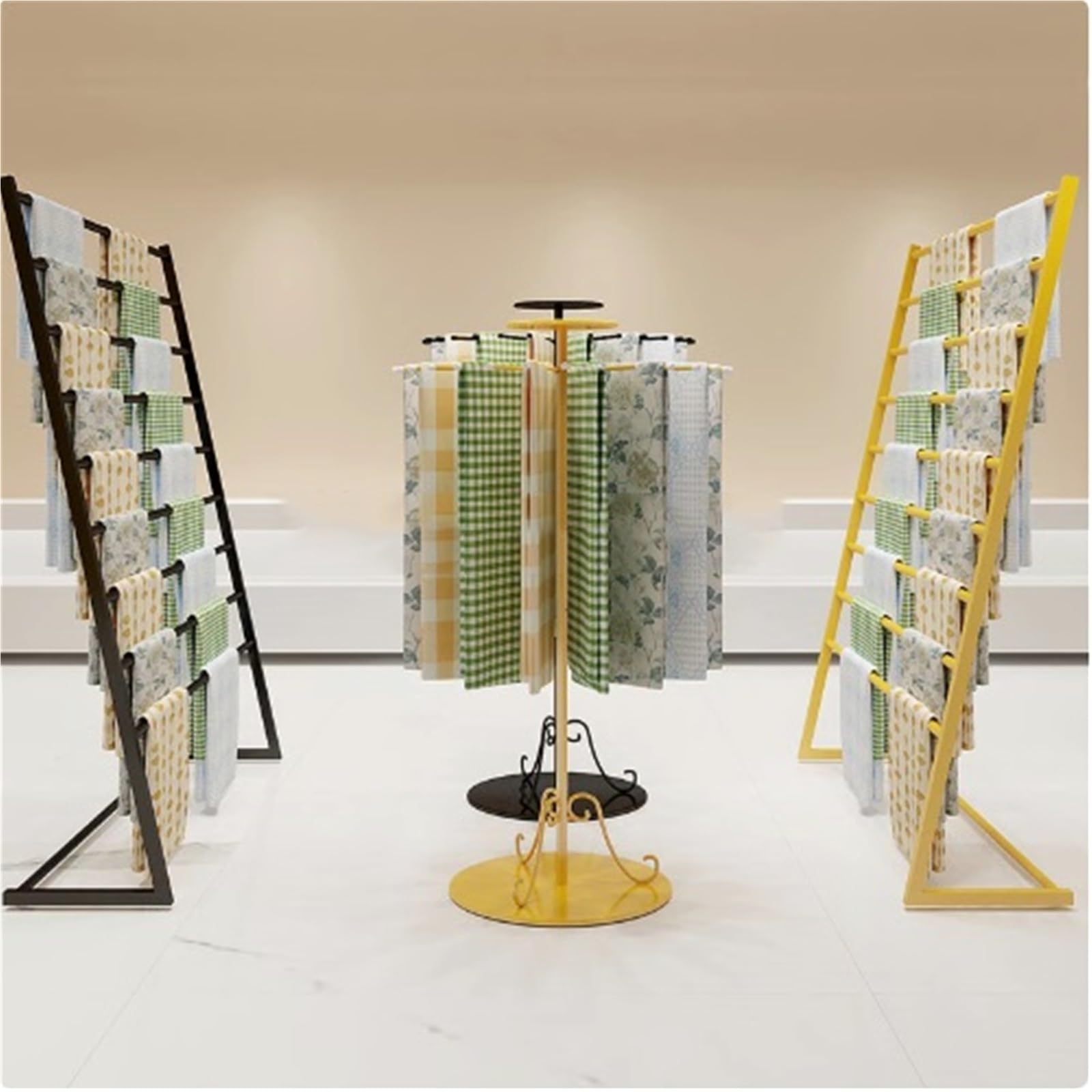 Soporte Giratorio para Bufandas de 49 Pulgadas, de Metal, estantes para Cinturones y Pantalones, Ahorra Espacio, para Sala de Manualidades, Centro Comercial, ti,Gold-One Size