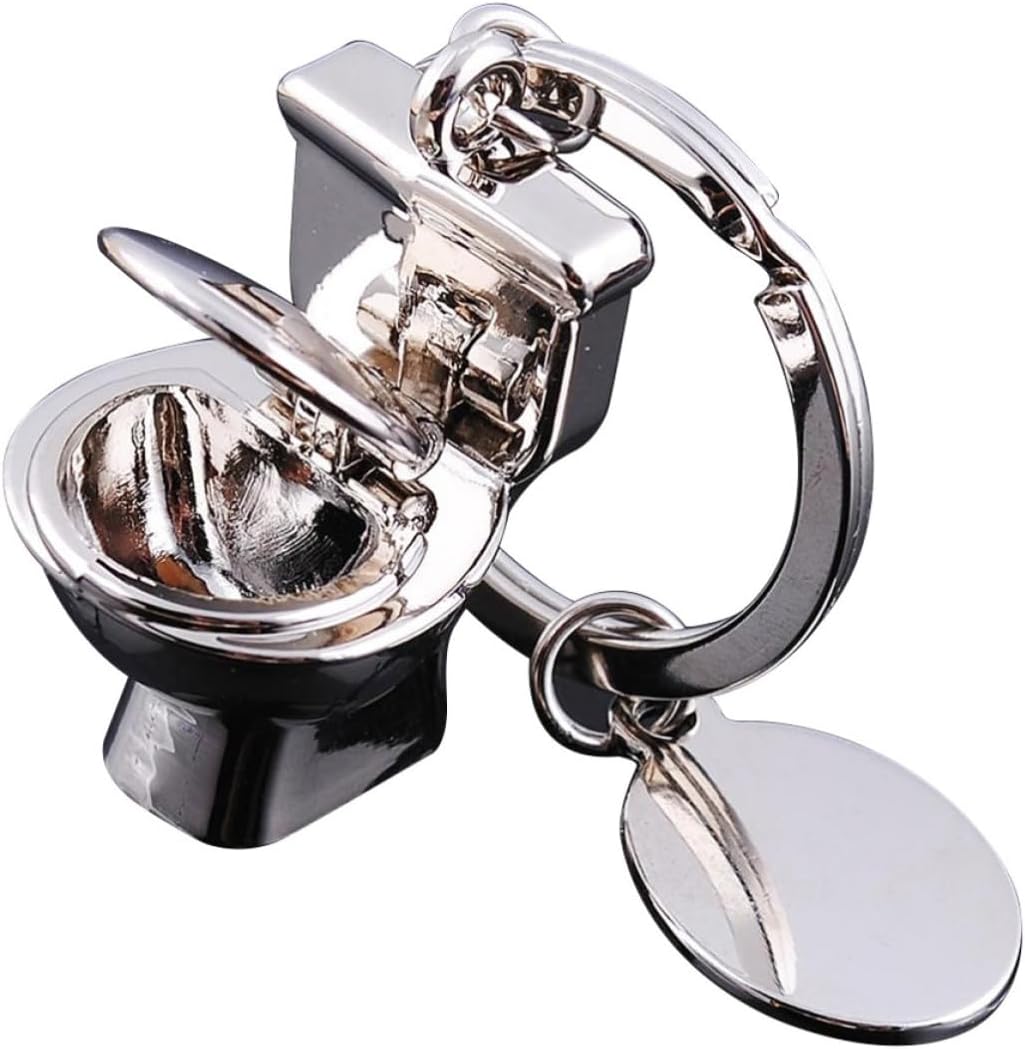 LIFKOME Creative Metal Toilet Keychain Silver Keyring for Bags and Gifts