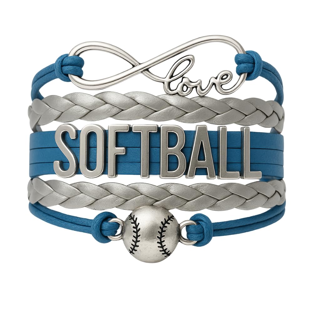 Softball Infinity Charm Bracelet- Softball Jewelry - Adjustable Bracelet for Softball Player, Team and Coaches Gifts