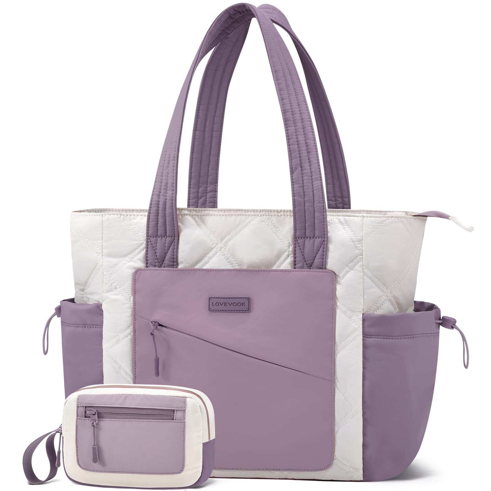 LOVEVOOK Tote Bag for Women, puffer tote bag for Work Travel Nurse, Lightweight quilted Bags with Compartments