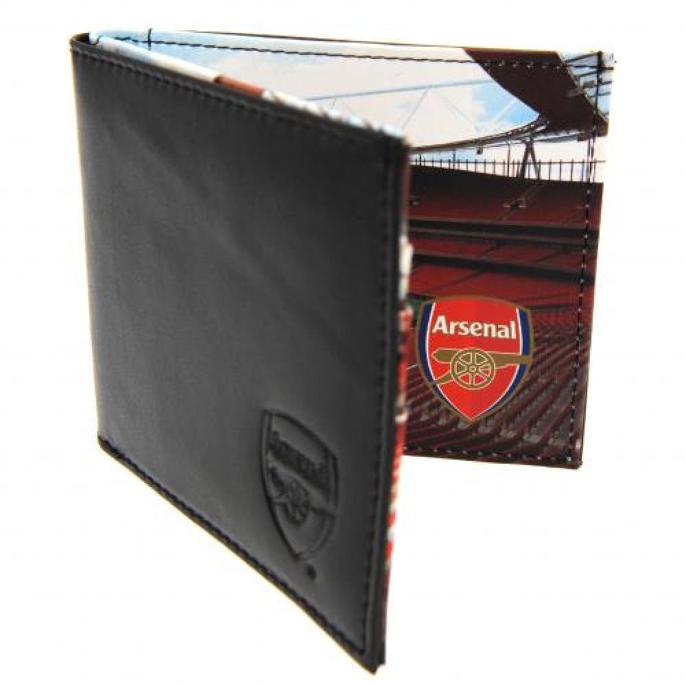 Football Gifts - Arsenal FCIdeas Official Embossed Panoramic Leather Wallet A Great Present For Fans, Black