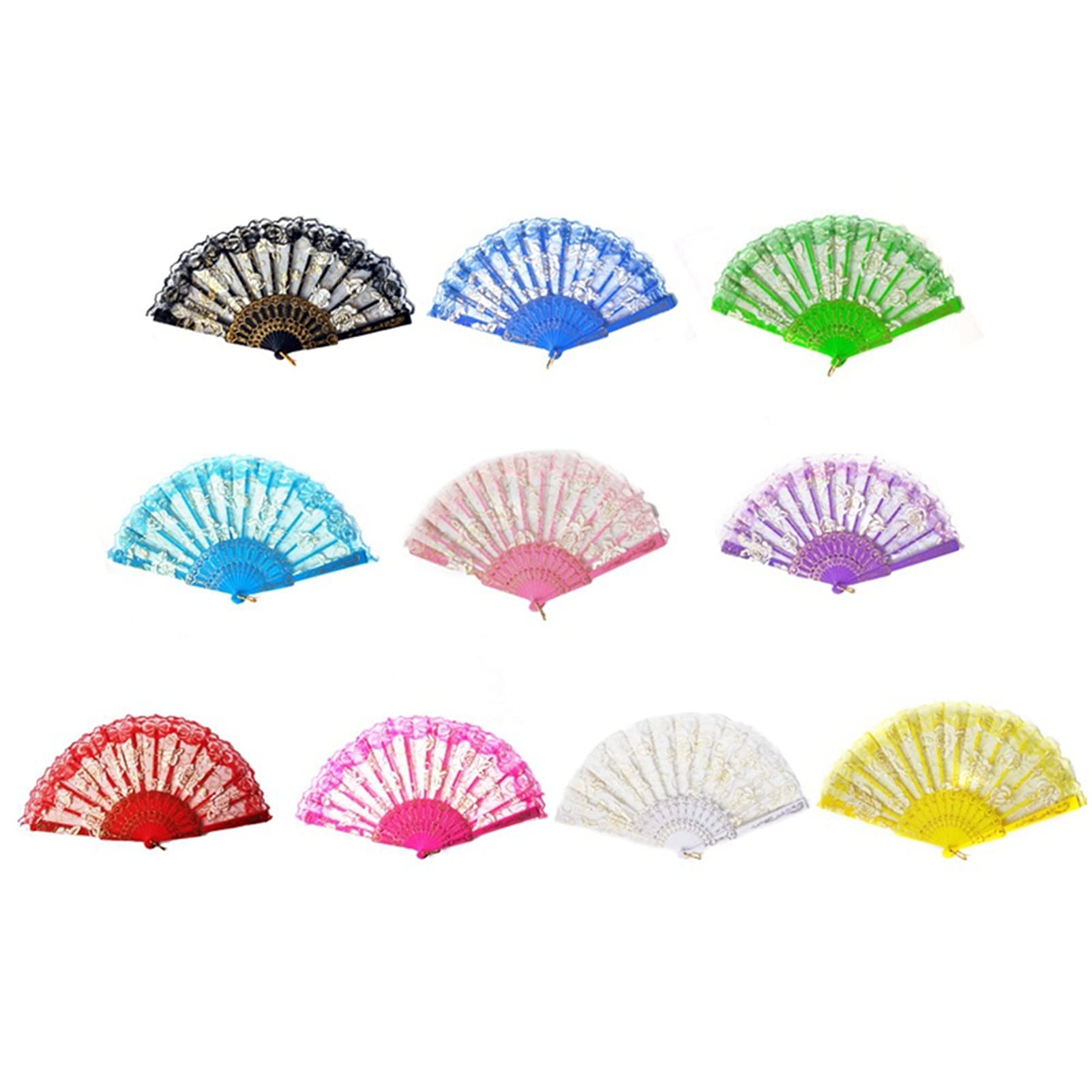 ACCLD Chinese/spanish Style Dance Wedding Party Lace Silk Folding Hand Held Flower Fan for Gift for Souvenir