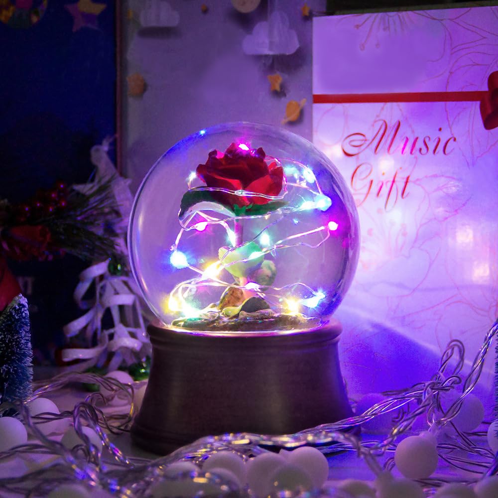 Rose Snow Globe - 4 Inch / 10cm Musical Water Glass Ball with
