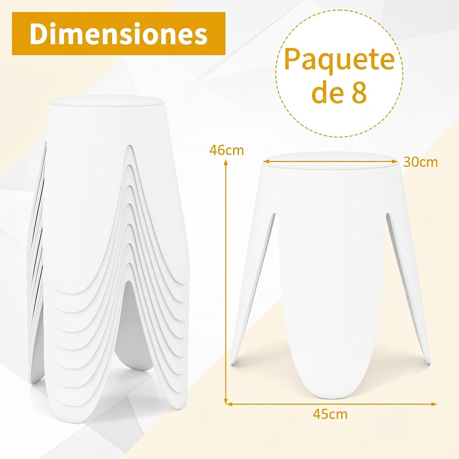 COSTWAY Juego de 8 Taburetes Apilables, Taburetes de Plástico Anidados de 46 CM de Altura, Sillas Portátiles Sin Respaldo para Escuela, Aula, Salón, Comedor, Hogar, Oficina, Ahorra Espacio, Blanco
