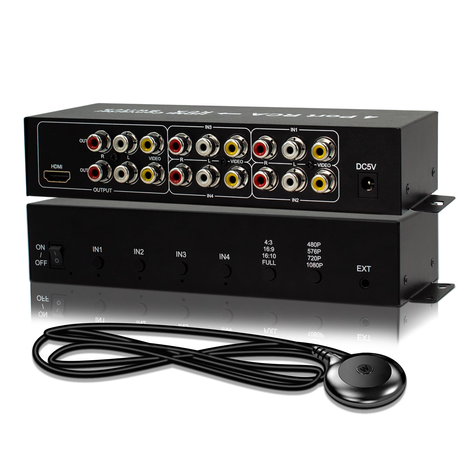 Wiistar Convertisseur 4 ports RCA vers HDMI avec commutateur RCA 4 AV en 1 sortie HDMI 2 AV