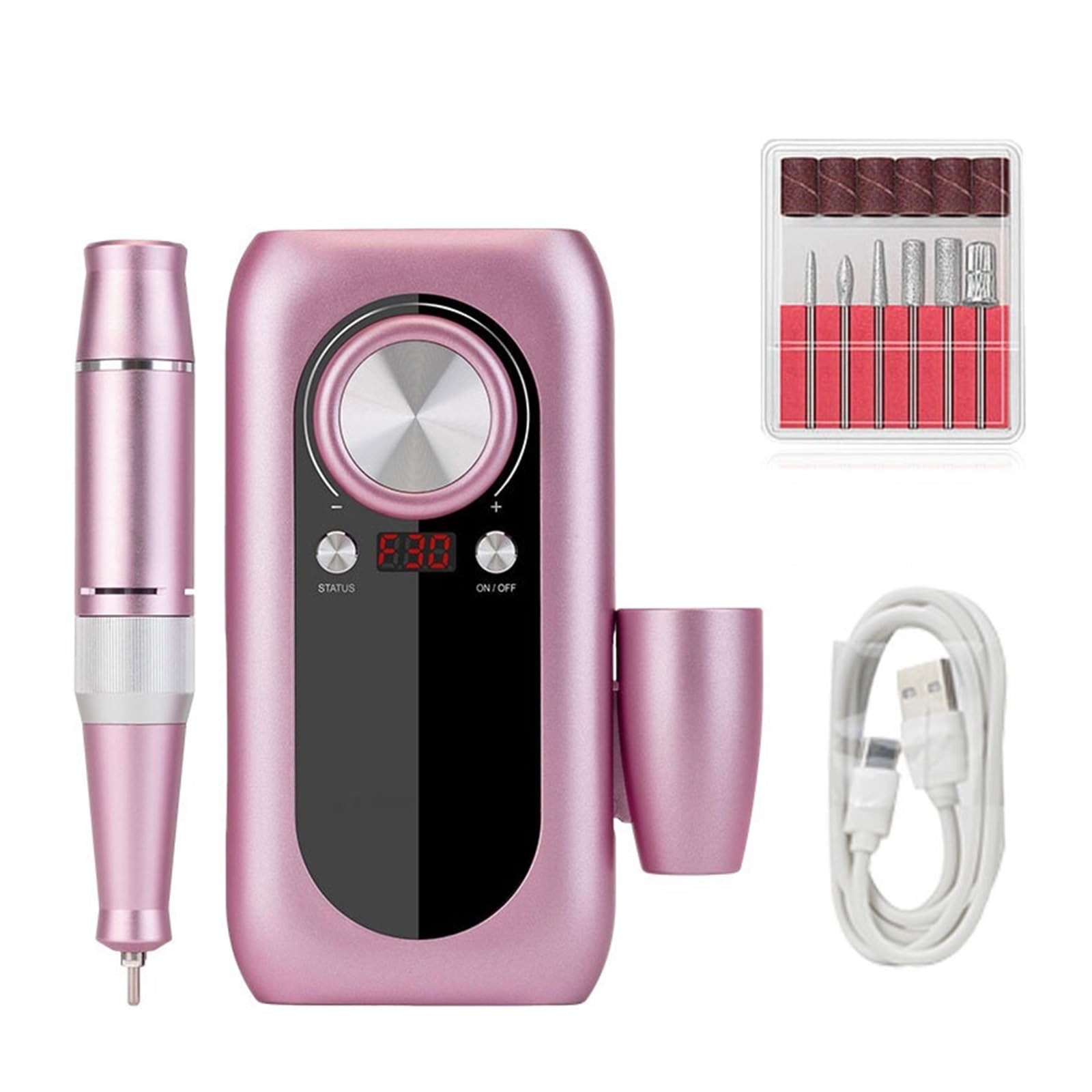 Elektryczna wiertarka do paznokci, 30000 obr./min Pro maszyna manicure, aparat , zestaw pedicure pilnik z obcinaczem narzędzie ,Niskie wibracje(Pink-C)