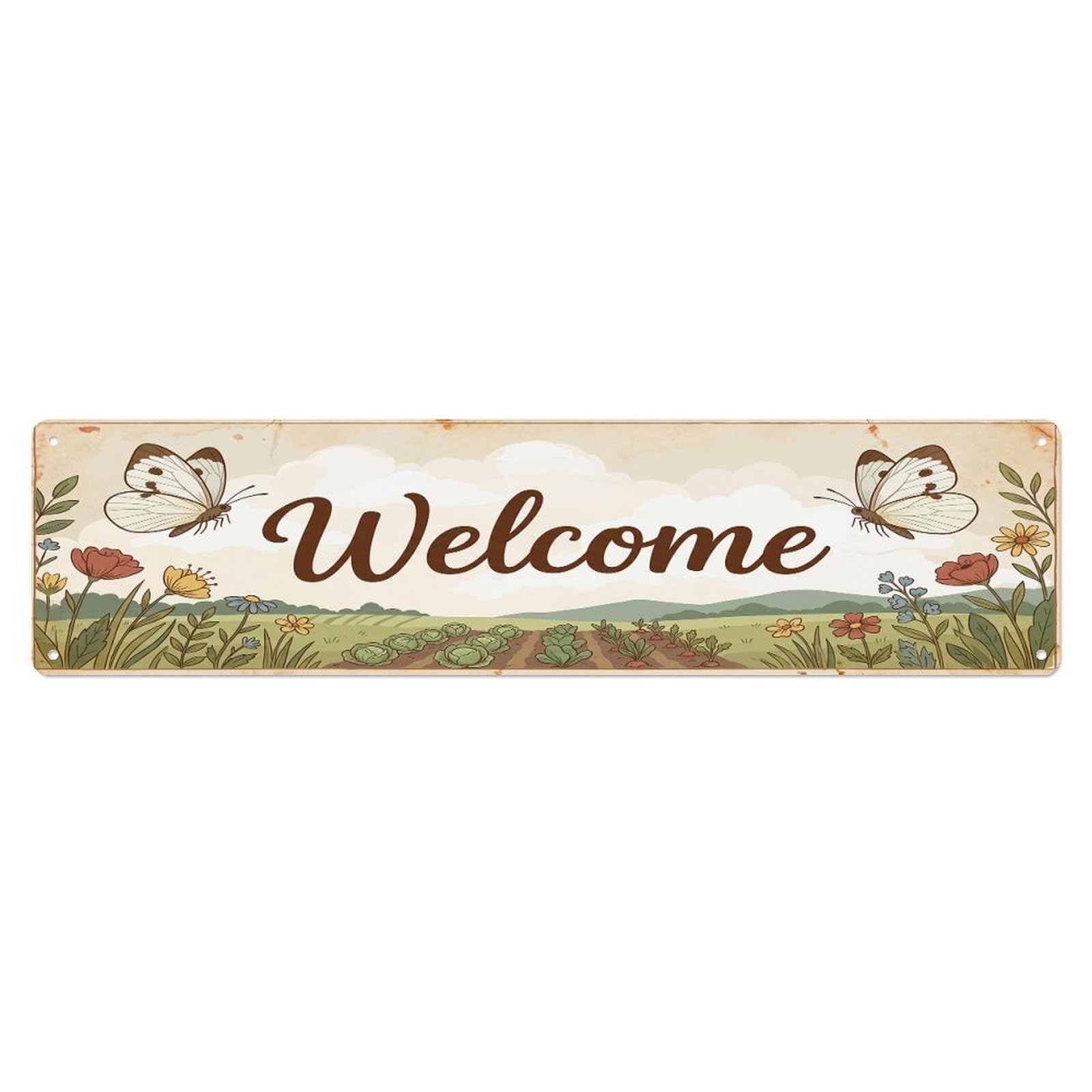 Cxhjca 4X16inch(10X40cm) Vintage Welcome Cabbage White Butterfly Metal Tin Sign