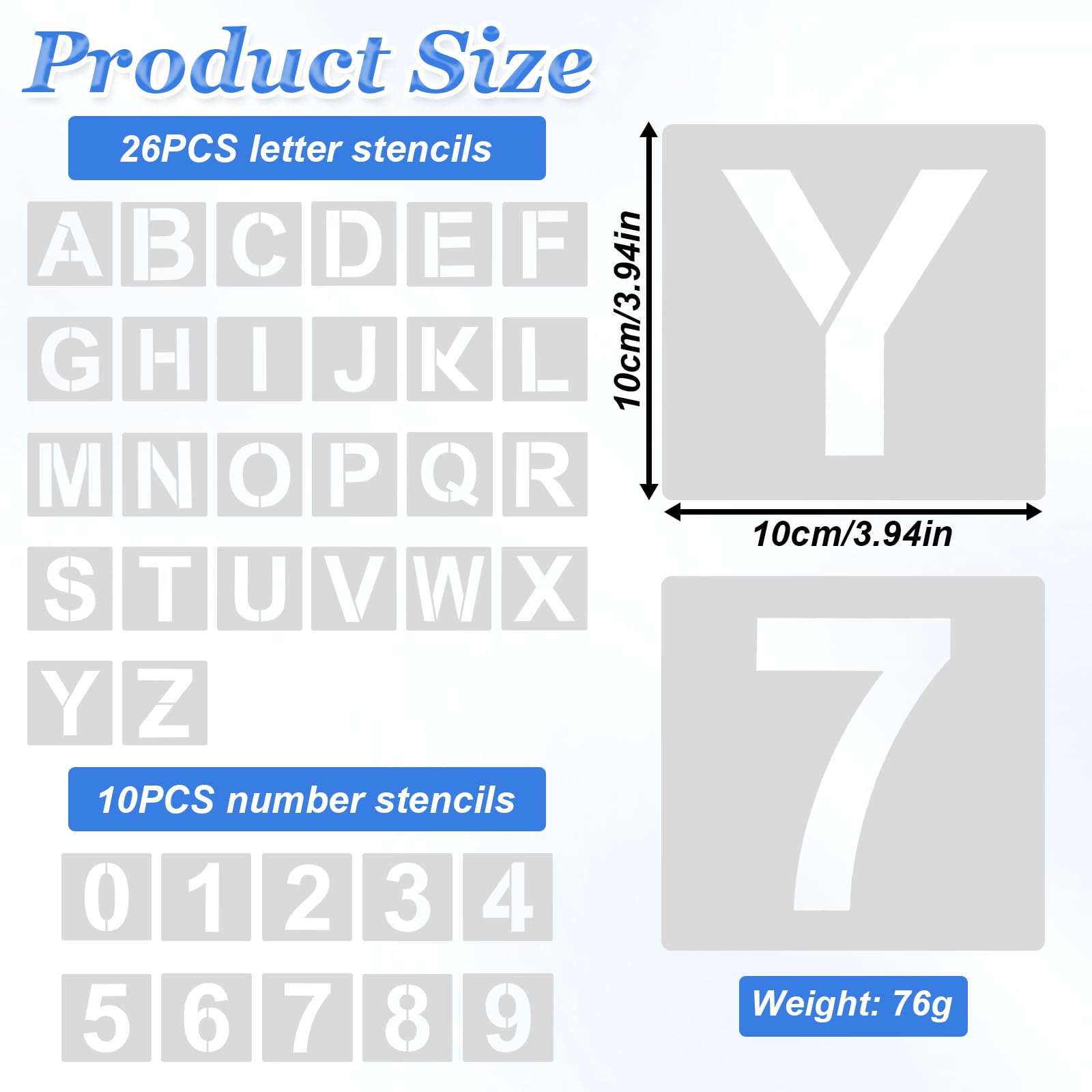 Piriuuo 36 Pcs Letter Stencils 4 Inch, Flexible Letter Stencils for Painting DIY Crafts Reusable & Washable Number Stencil 4 Inch on Wall Paper Wood Floor Fabric - Image 2